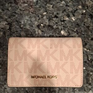 Michael Kors Blush Signature Compact Card Holder with Gold Logo